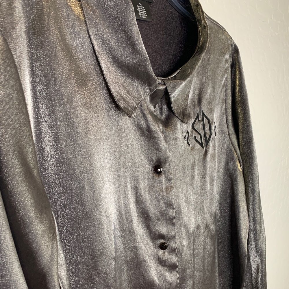 Halston Long Sleeve Button Down Metallic Blouse - image 5
